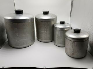 Vintage Set Of 4 Kitchen Canisters Spun Aluminum