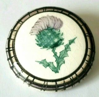 Vintage Round Porcelain Floral Brooch Scottish Thistle Flower Made In Scotland
