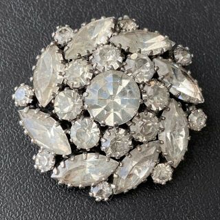 Signed Made In Austria Vintage Marquise Round Rhinestone Flower Brooch Pin 174