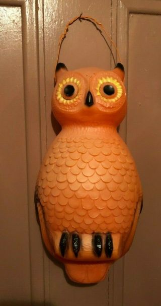 Vintage Plastic Blow Mold Halloween Owl Hanging Orange Black