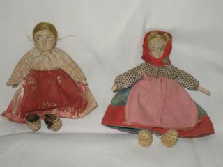 2 Antique Cloth Peasant Dolls Made In Soviet Union - Russian Stockinette