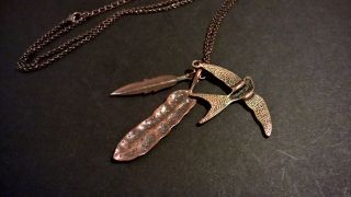 vintage brass copper necklace north american indian feathers bird pendants 3
