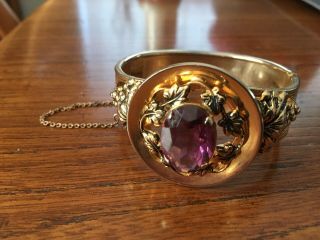 Vintage Gold Plated Amethyst Set Victorian Style Bangle
