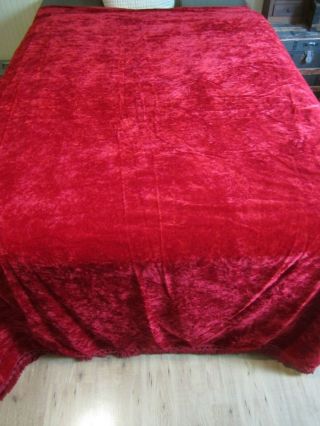 Vintage Red Velvet Bedspread Queen Size 1970s Mid Century Rich Deep Red Crush