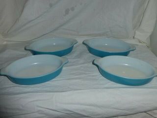 Set Of Four Vintage Pyrex Tableware By Corning Au Gratin 10 Oz Dish Blue