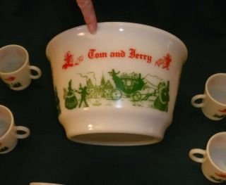 Vintage Hazel Atlas Milk Glass Tom & Jerry Holiday Punch Bowl W/ 6 Cups Set