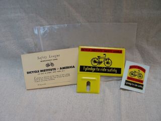 Vintage Nos Bicycle Safety Club License Plate Topper Membership Card & Sticker