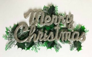 Vintage Mid Century 1950s Glitter Plastic Merry Christmas Sign Wall Decoration