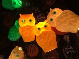 Vintage Retro NOMA Owl Party Lites String Camping Halloween Blow Mold Light Set 2