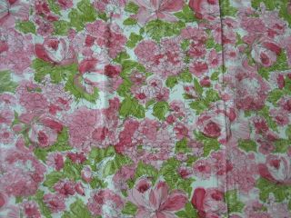 Vintage 1960s Vinyl Shower Curtain Pink Hydrangea & Flowers & Matching Curtains