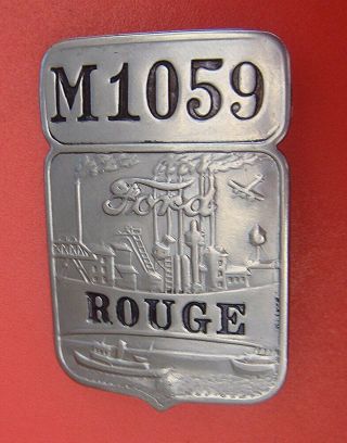 Vintage Ford Motor Co Employee Badge: Rouge Complex " M " Iron Foundry Factory; Mi