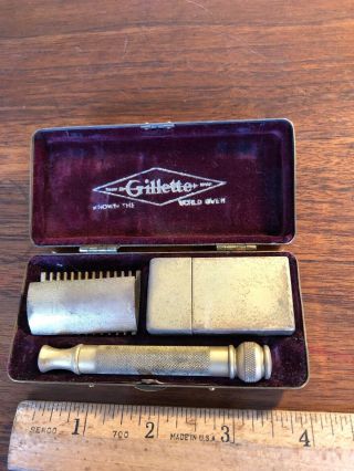 Vintage Gillette 1904 Patent Gold Tone Men’s Safety Razor Box Set Shaving Case