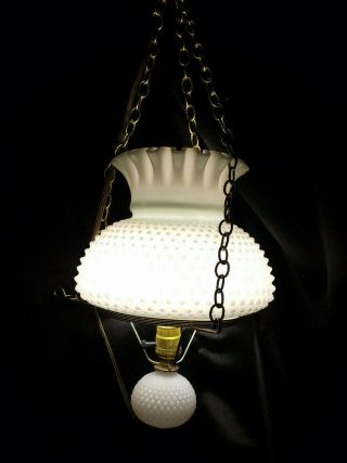 Vintage Fenton Milk Glass Hobnail Hanging Chandelier/lamp (circa 1940 - 1950s)