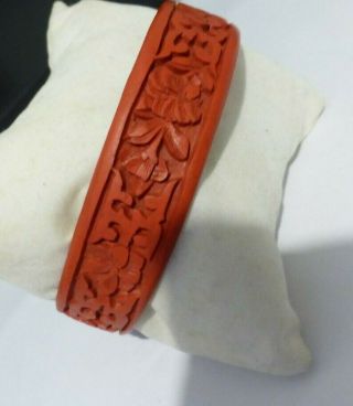 Vintage Red Cinnabar Bangle Chinese Carved Bracelet