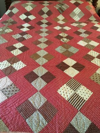 Vintage Cotton Hand & Machine Sewn Square Design Patchwork Quilt 72” X 68”