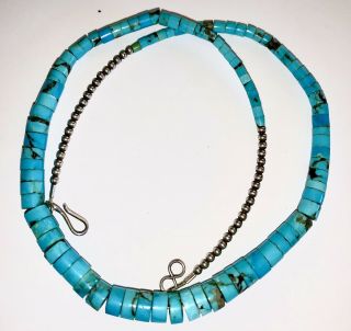 Vintage Santo Domingo Sterling Graduated Turquoise Heishi Necklace