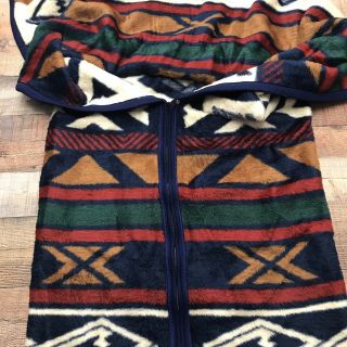 Vintage Biederlack Cuddle Wrap Blanket Throw Southwest Snap Zip 54x68 Blue Tan