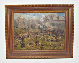 Vtg Impressionist Oil Painting Southwestern Native American Woman Sheep Landscap