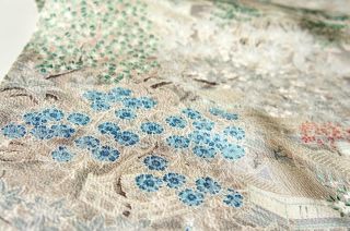 Vintage Japanese Kimono Silk Fabric|light Grey Crepe Garden 63 " |quilting,  Panel