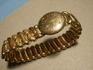 Vintage Gold Tone Ornate Locket Bracelet W/ Stretch Band