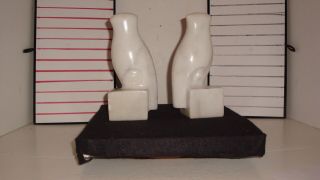Vintage White Marble bird of prey owls bookends set of two Art Deco modern 2
