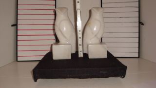 Vintage White Marble bird of prey owls bookends set of two Art Deco modern 3