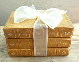 Vintage Poetry Book Set Of Gold Books In Faux Leather Tied With A White Ribbon