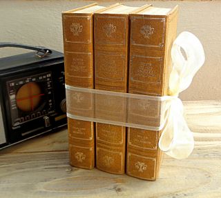 Vintage poetry book set of gold books in faux leather tied with a white ribbon 3