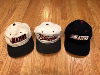 (3) Vintage Portland Trailblazers Blazers Script Snapback Hat Sports Specialties