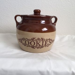 Vintage Bean Pot Cookie Jar Embossed Monmouth Usa Maple Leaf