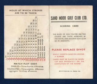 Vintage Yorkshire Open Scorecard Sand Moor Golf Club Yorkshire Uk Formed 1926