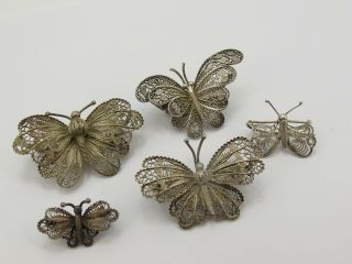5 X Vintage Sterling Silver Filigree Butterfly Brooch Pins 25.  5 Grams