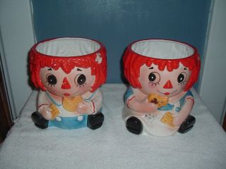 Set Of Vintage Napcoware Raggedy Ann And Andy Cookie Jars Canisters Pots Planter