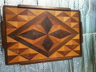 Fabulous Vintage Art Deco Inlaid Timber Drinks Tray Handles