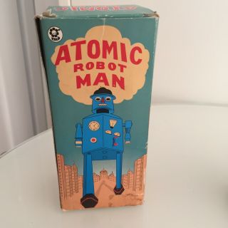 Vintage Atomic Robot Man Brown Wind Up Tin Toy