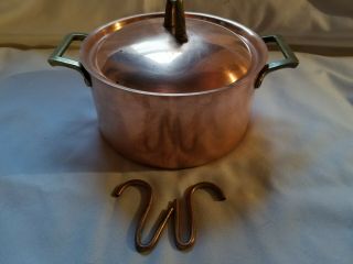 Vintage Revere 3 Quart Copper Pan With Lid And 2 Hooks For Hanging