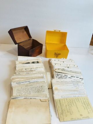2 Vintage Recipe Boxes With Lost Of Handwritten Recipes Wood Box & Plastic