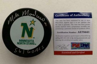 Mike Modano Signed Minnesota North Stars Hockey Puck - Psa/dna - 561 Goals Inscr