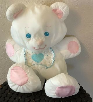 Fisher Price Puffalump White Teddy Bear Bib Heart 1989 1368 1369 Vintage Plush