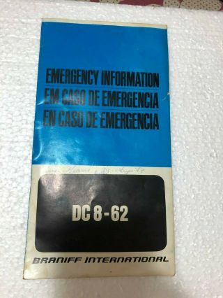 Vintage Braniff International Emergency Information Brochure Dc8 - 62 Year 1971