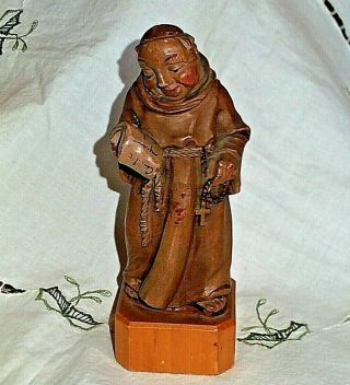 Vintage Anri Carved Wood Monk Praying Rosary Holding Prayer Book 6 " Italy