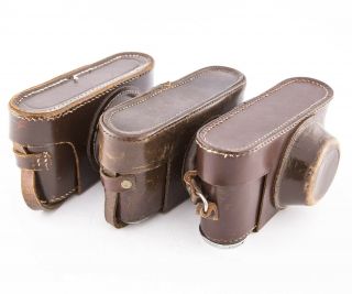 Vintage Brown Leather Camera Cases X 3,  Possibly For Leica Rangefinder