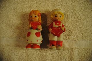 Vintage Figurines Lucy Rigg Valentine Set Of Boy And Girl With Hearts 1979