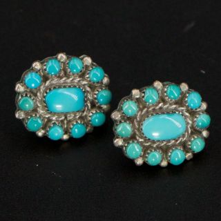Vtg Sterling Silver - Navajo Turquoise Stone Cluster Post Earrings - 3g