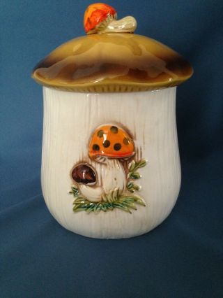 9 " Vintage Merry Mushroom Sears Roebuck Canister Cookie Jar W/ Lid 1976