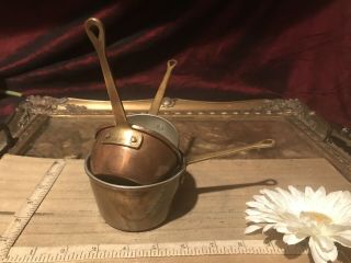 Vintage Set Of 3 Copper Measuring Cups W/brass Handles
