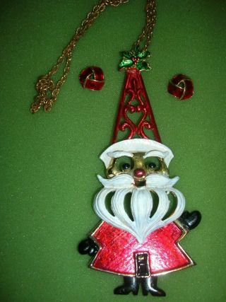 Vtg.  Beatrix Red/white/green/black Lg.  Santa Claus Pendant Necklace/earrings