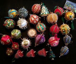 27 Vintage Sequined Christmas Tree Ornaments Decoration Beaded Hand Made