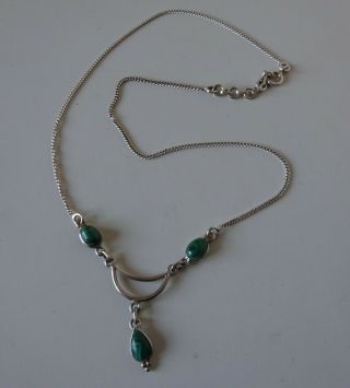 Vintage Jewellery - Silver 925 Chain Necklace - Green Malachite Stones Pendant