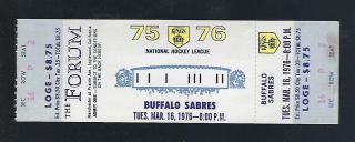 1975 - 76 Nhl Buffalo Sabres @ Los Angeles Kings Full Hockey Ticket